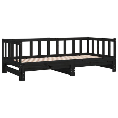 Solid Wood Black Day Bed with Trundle 90x200 cm – No Mattress Included