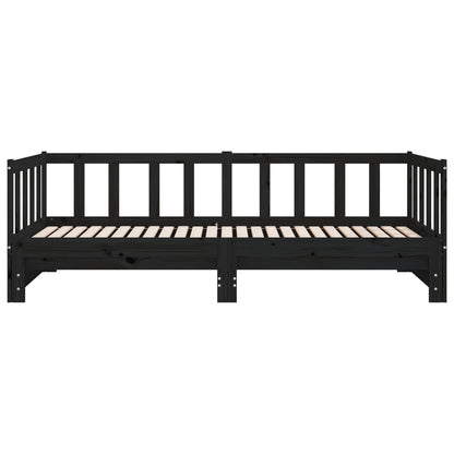 Solid Wood Black Day Bed with Trundle 90x200 cm – No Mattress Included