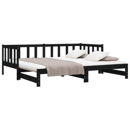 Solid Wood Black Day Bed with Trundle 90x200 cm – No Mattress Included