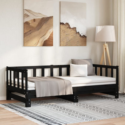 Solid Wood Black Day Bed with Trundle 90x200 cm – No Mattress Included