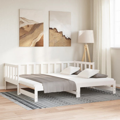 Solid Wood Day Bed with Trundle, White 90x190 cm, No Mattress