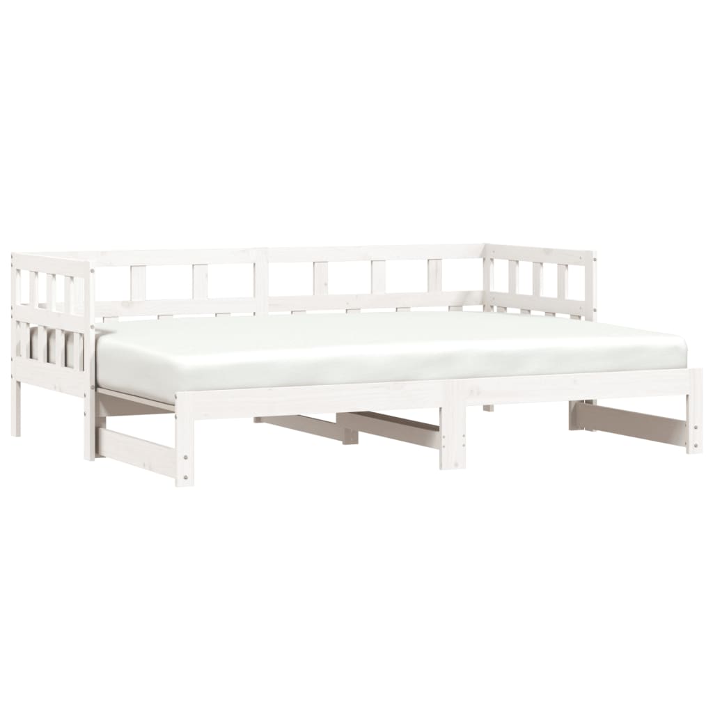 Solid Wood White Daybed with Trundle, 80x200 cm - No Mattress