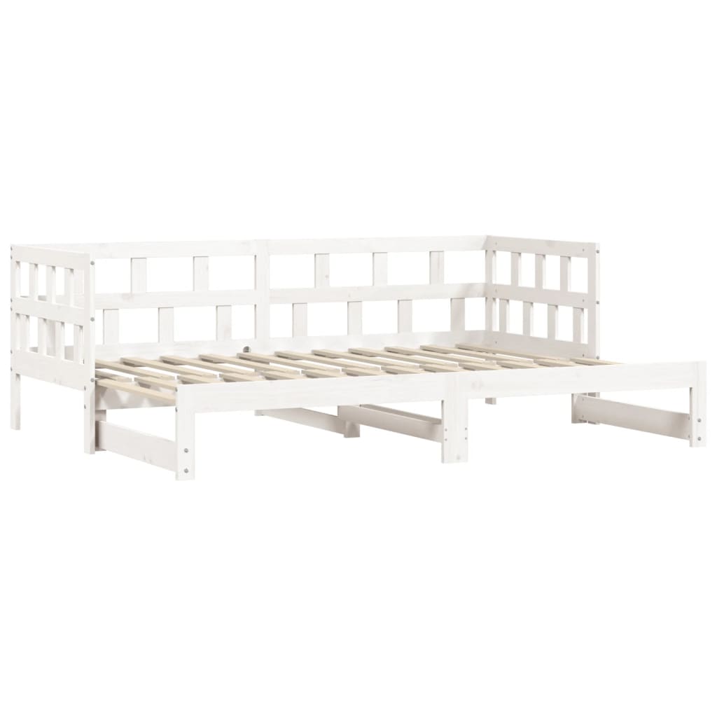 Solid Wood White Daybed with Trundle, 80x200 cm - No Mattress