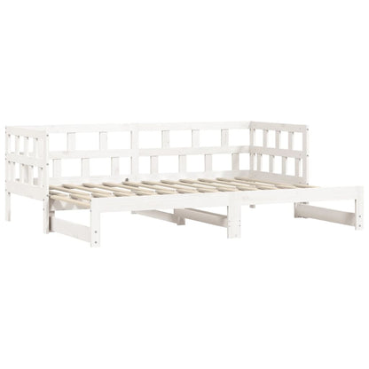 Solid Wood White Daybed with Trundle, 80x200 cm - No Mattress