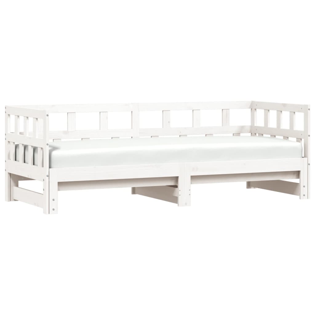 Solid Wood White Daybed with Trundle, 80x200 cm - No Mattress