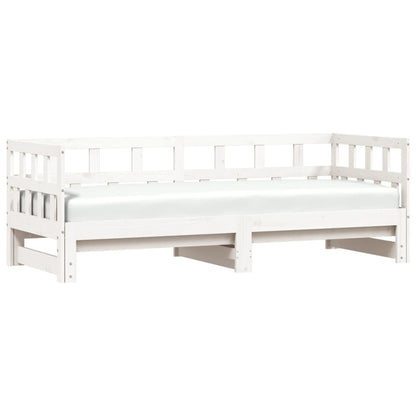 Solid Wood White Daybed with Trundle, 80x200 cm - No Mattress