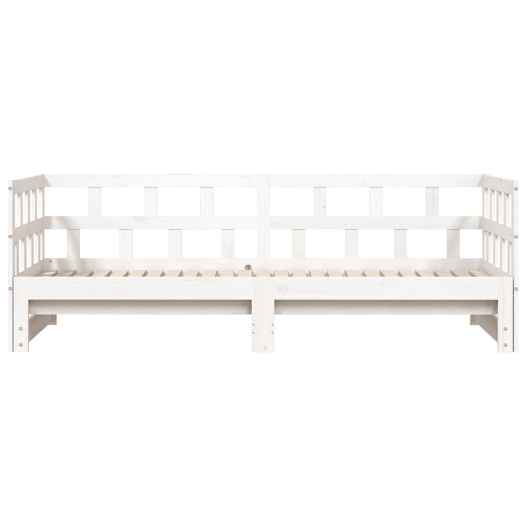 Solid Wood White Daybed with Trundle, 80x200 cm - No Mattress