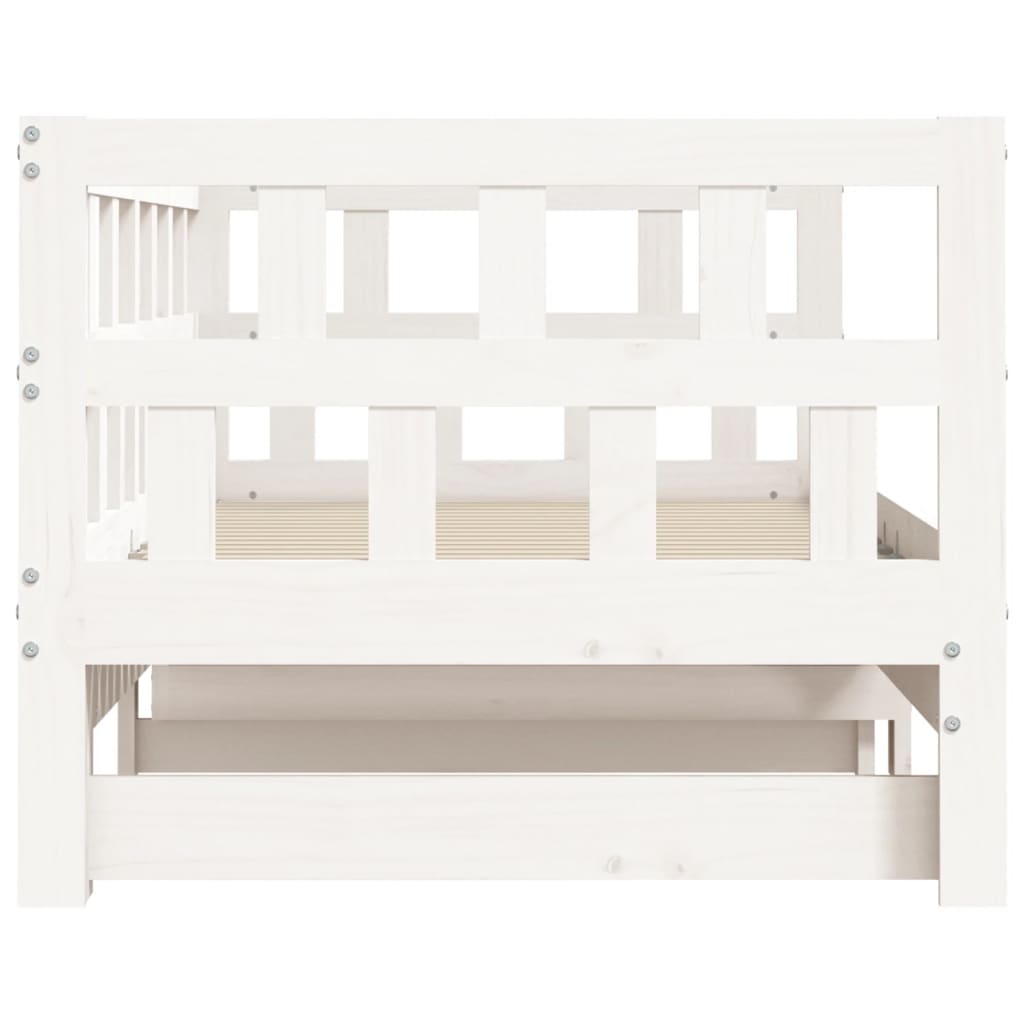 Solid Wood White Daybed with Trundle, 80x200 cm - No Mattress