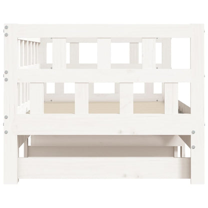 Solid Wood White Daybed with Trundle, 80x200 cm - No Mattress