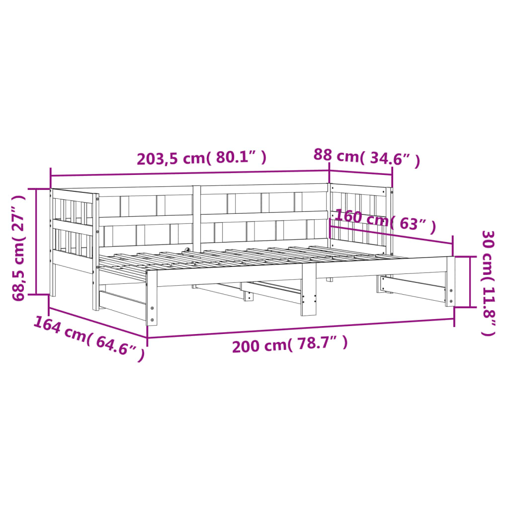 Solid Wood White Daybed with Trundle, 80x200 cm - No Mattress