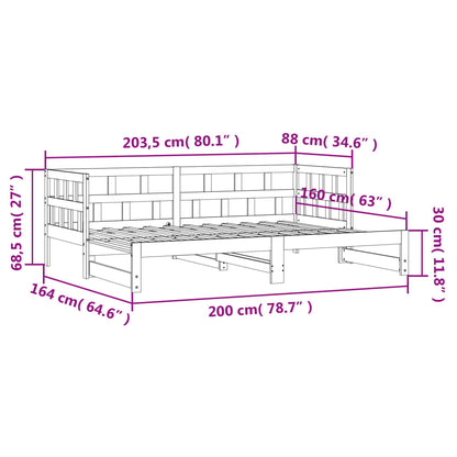 Solid Wood White Daybed with Trundle, 80x200 cm - No Mattress