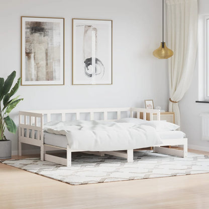 Solid Wood White Daybed with Trundle, 80x200 cm - No Mattress
