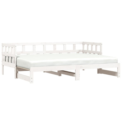 Solid Wood Daybed with Trundle - White 90x190cm (Mattress Not Included)