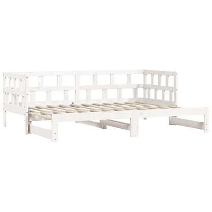 Solid Wood Daybed with Trundle - White 90x190cm (Mattress Not Included)