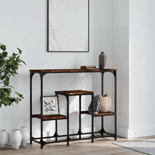 Smoked Oak Console Table - Engineered Wood, 89.5cm