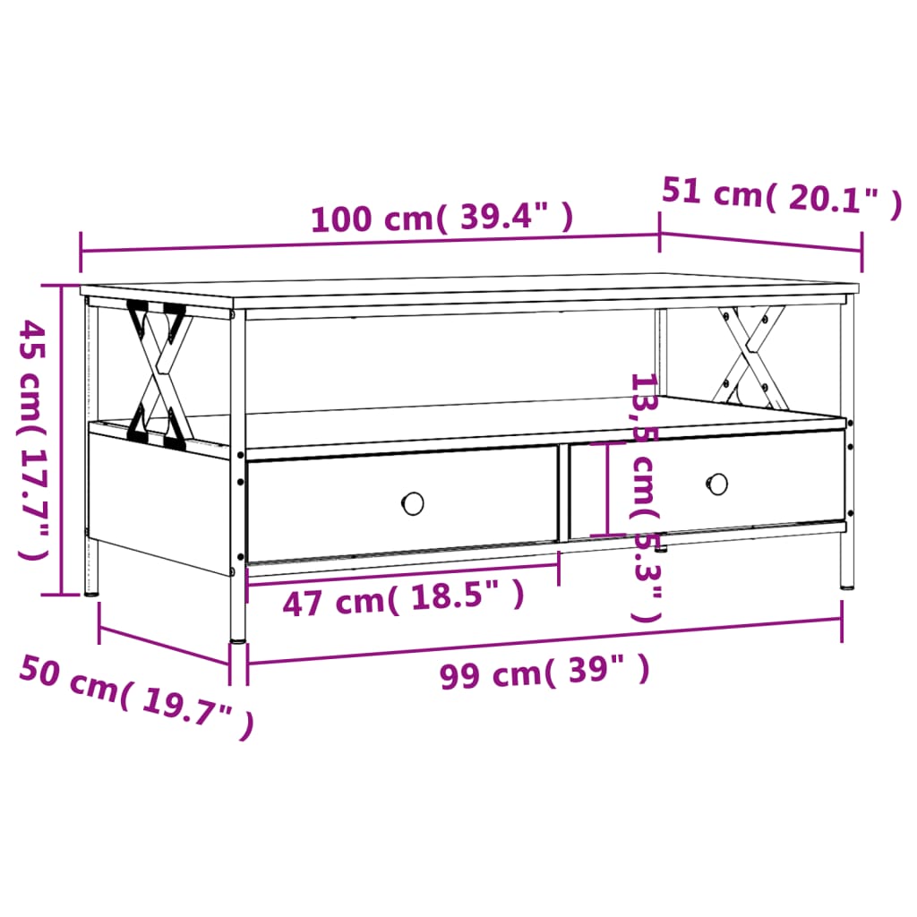 Coffee Table Smoked Oak 100x51x45 cm Engineered Wood