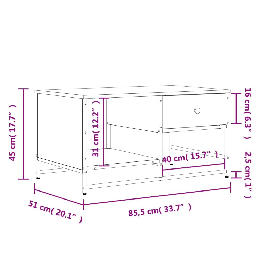 Coffee Table Smoked Oak 85.5x51x45 cm Engineered Wood
