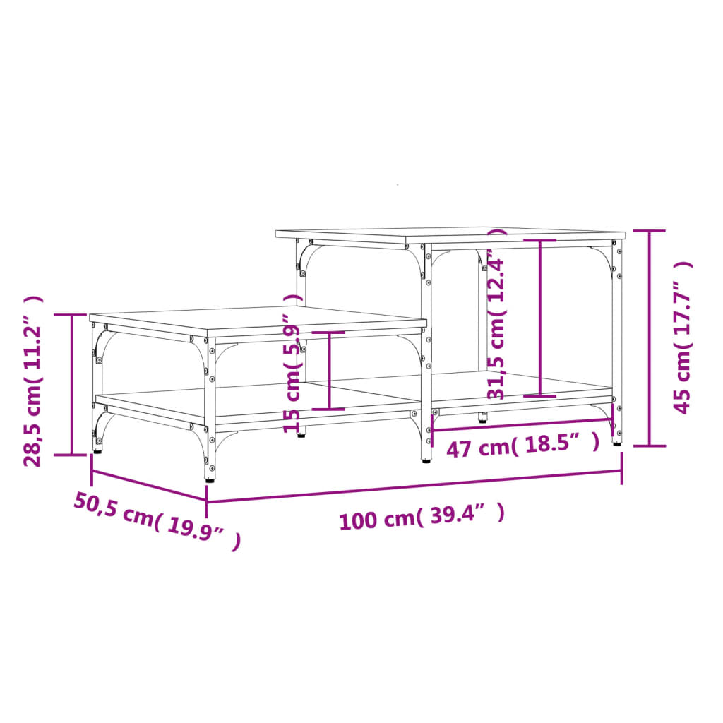 Coffee Table Black 100x50.5x45 cm Engineered Wood