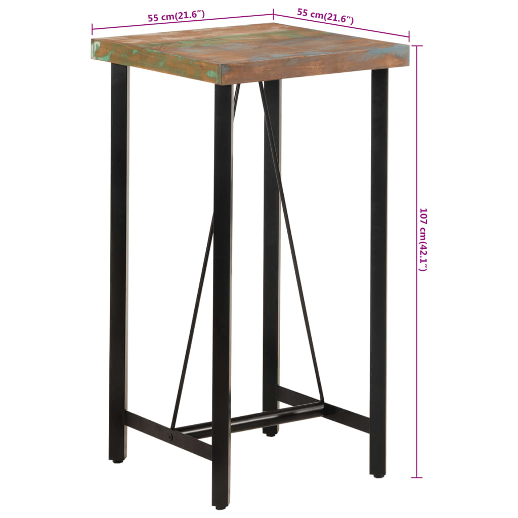 Solid Wood & Iron Bar Table 55x55x107 cm - Reclaimed Charm