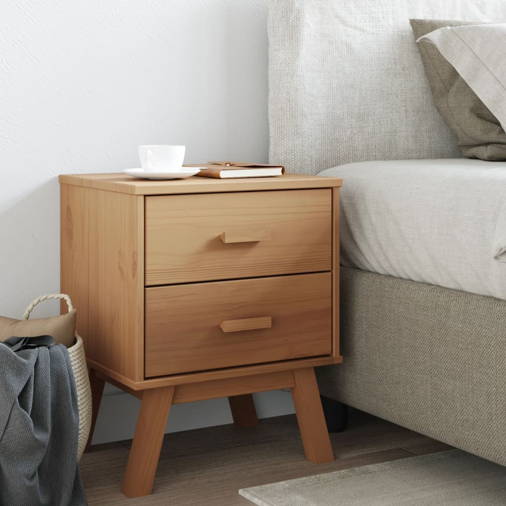 OLDEN Brown Solid Pine Bedside Cabinet - Durable & Stylish
