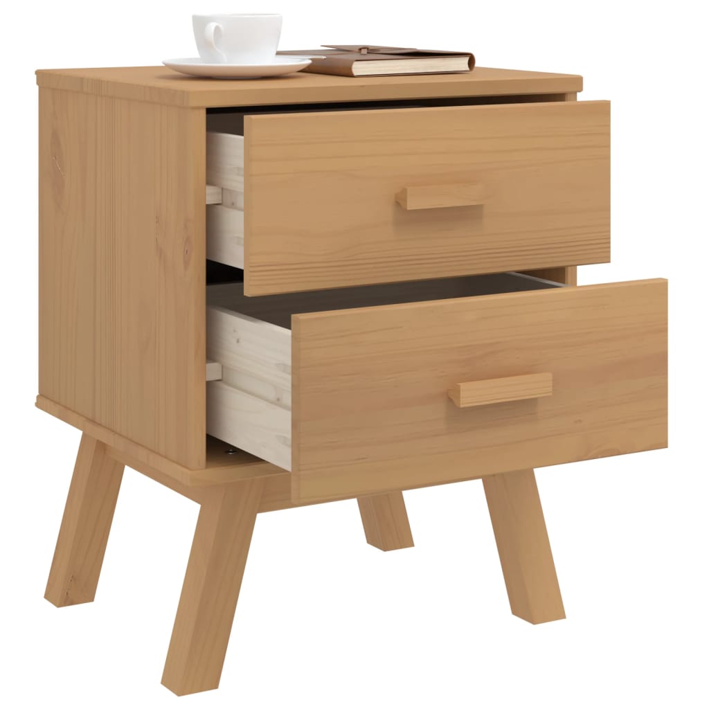OLDEN Brown Solid Pine Bedside Cabinet - Durable & Stylish
