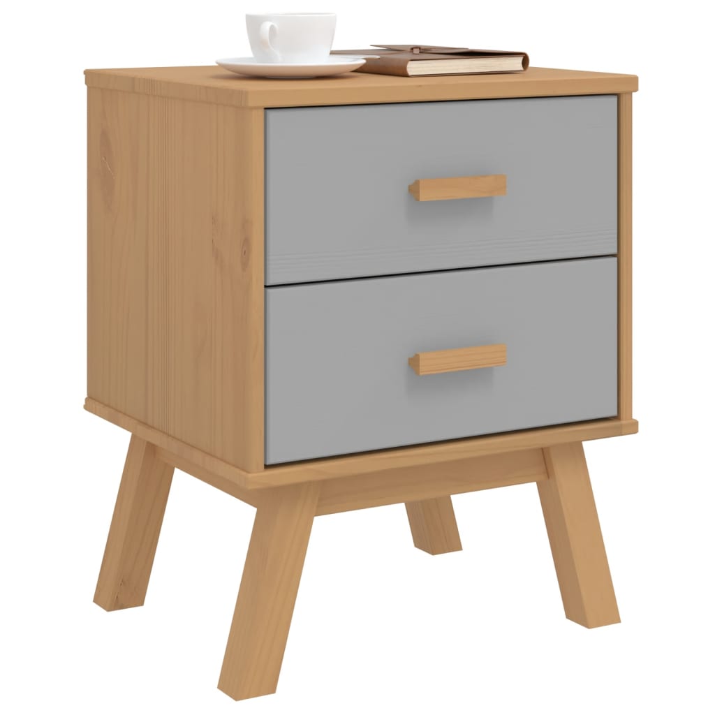 OLDEN Grey & Brown Solid Pine Bedside Cabinet - Rustic Charm