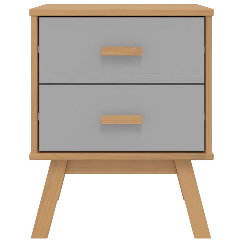 OLDEN Grey & Brown Solid Pine Bedside Cabinet - Rustic Charm
