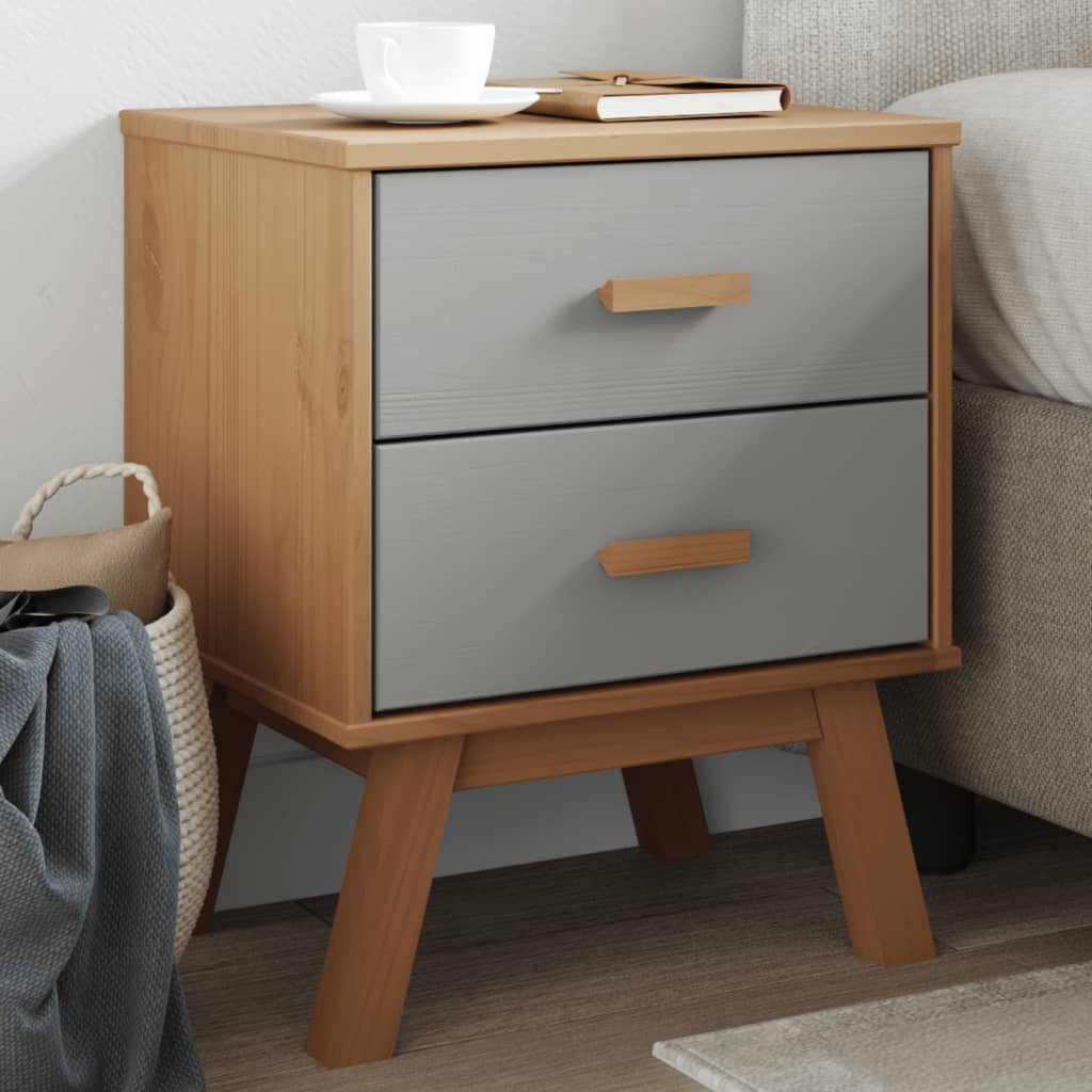 OLDEN Grey & Brown Solid Pine Bedside Cabinet - Rustic Charm