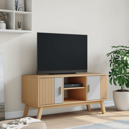 TV Cabinet OLDEN Grey and Brown 114x43x57 cm Solid Wood Pine