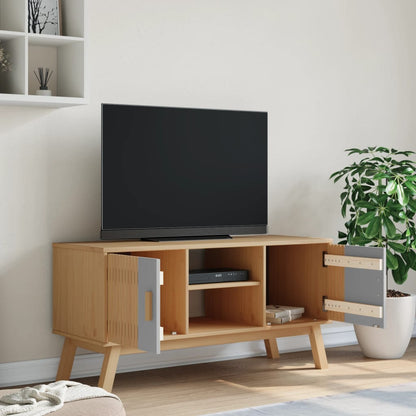 TV Cabinet OLDEN Grey and Brown 114x43x57 cm Solid Wood Pine