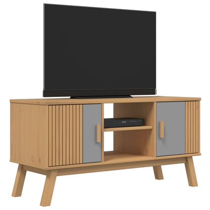 TV Cabinet OLDEN Grey and Brown 114x43x57 cm Solid Wood Pine