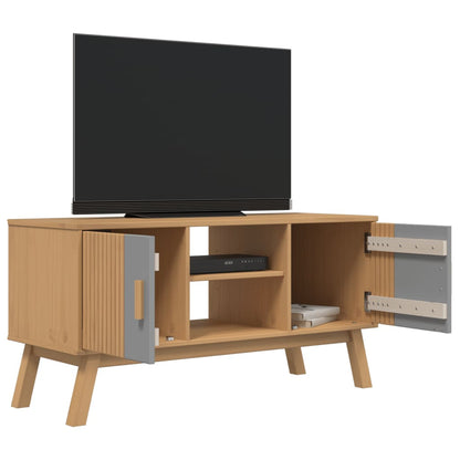 TV Cabinet OLDEN Grey and Brown 114x43x57 cm Solid Wood Pine