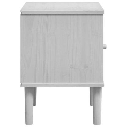 White SENJA Rattan Look Bedside Cabinet, 40x35x48 cm, Solid Pine