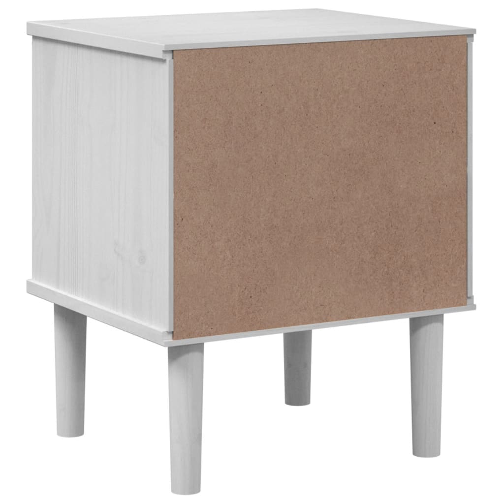 White SENJA Rattan Look Bedside Cabinet, 40x35x48 cm, Solid Pine