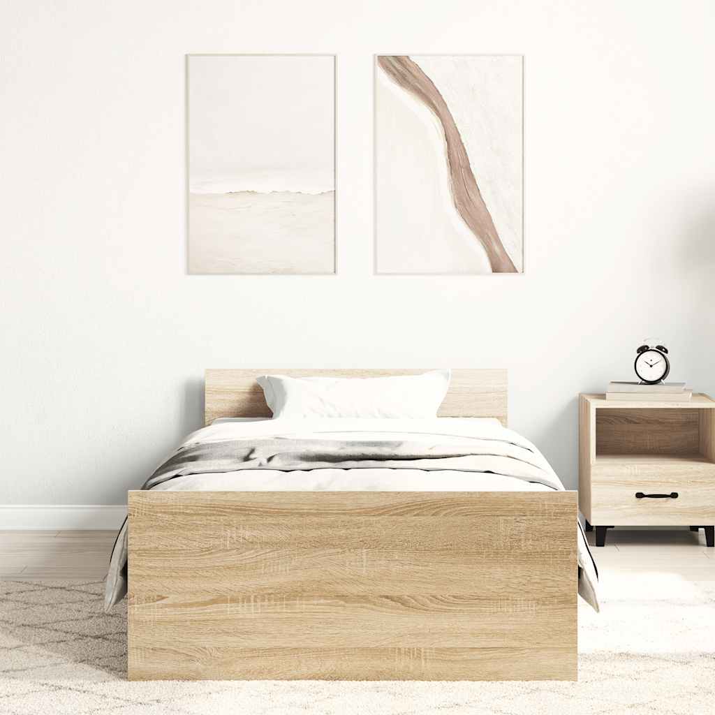 Sonoma Oak Bed Frame 90x200 cm - Stylish Engineered Wood Design
