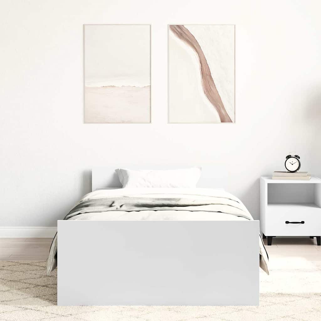 Stylish White Engineered Wood Bed Frame 100x200 cm - No Mattress