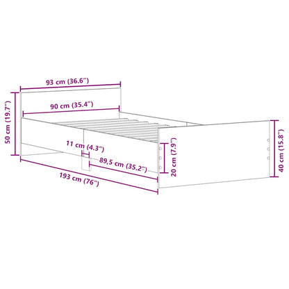 Concrete Grey Single Bed Frame 90x190 cm - No Mattress Included