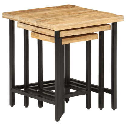 Nesting Coffee Tables 3 pcs Solid Rough Mango Wood and Iron