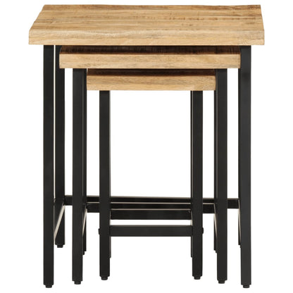 Nesting Coffee Tables 3 pcs Solid Rough Mango Wood and Iron