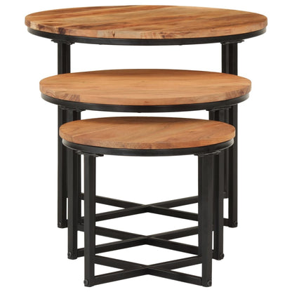 Nesting Coffee Tables 3 pcs Solid Wood Acacia and Iron