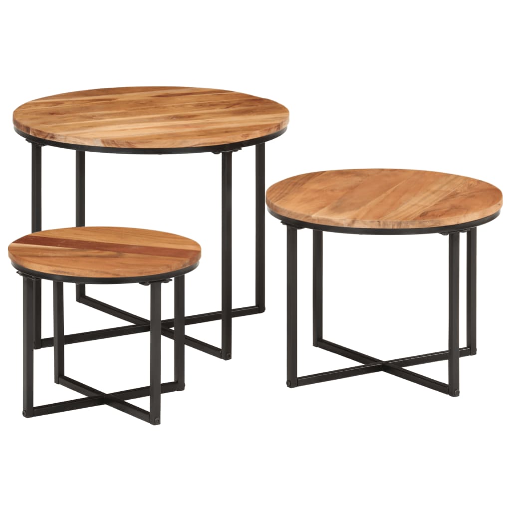 Nesting Coffee Tables 3 pcs Solid Wood Acacia and Iron