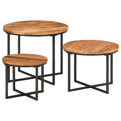 Nesting Coffee Tables 3 pcs Solid Wood Acacia and Iron