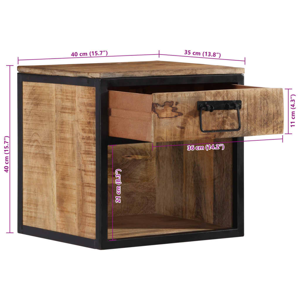 Solid Wood Mango Bedside Cabinet - 40x35x40 cm Compact Design