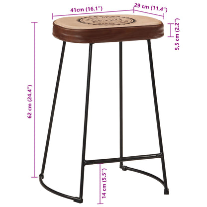 Set of 2 Dark Brown Wooden Bar Stools - 41x29x62 cm