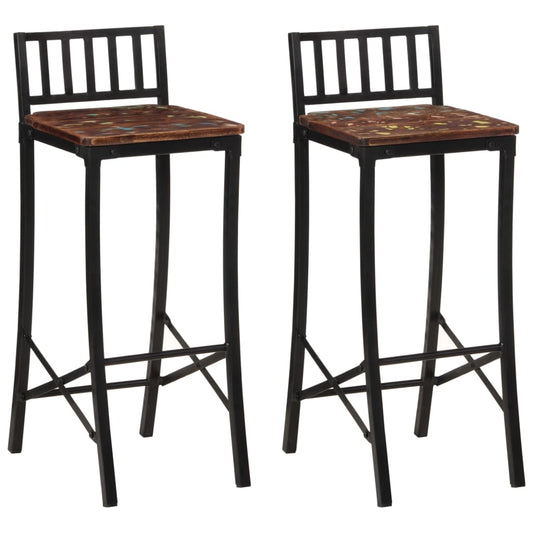 Solid Wood Reclaimed Bar Chairs Set of 2 - Eco-Friendly Seating