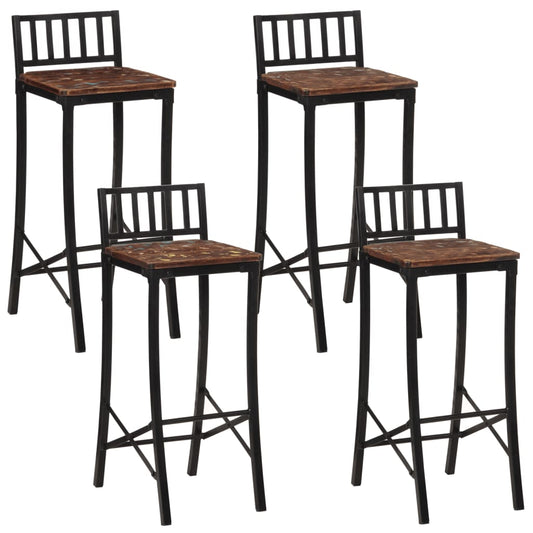 Eco-Friendly Reclaimed Solid Wood Bar Chairs, Set of 4