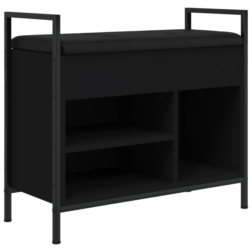 Black Engineered Wood Shoe Bench 65.5x32x57.5 cm Organizer