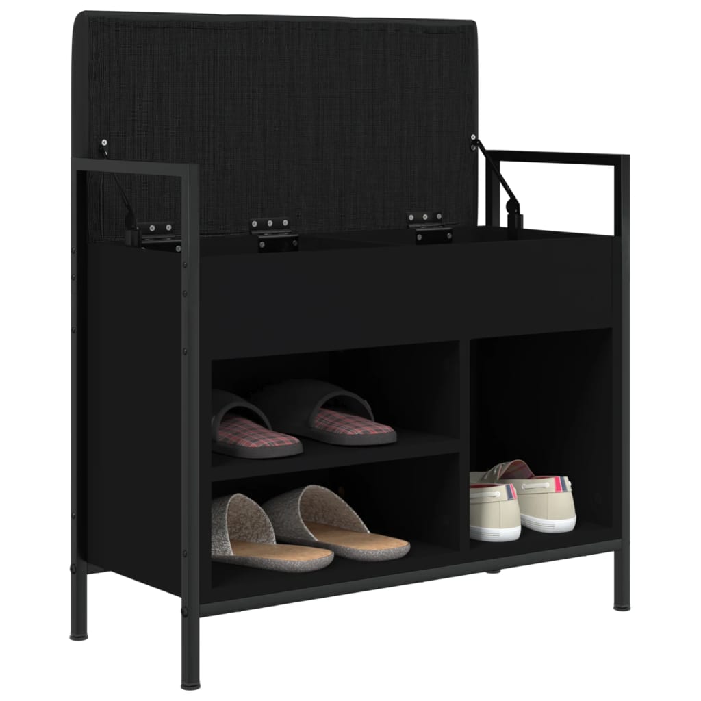 Black Engineered Wood Shoe Bench 65.5x32x57.5 cm Organizer