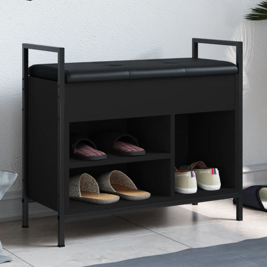 Black Engineered Wood Shoe Bench 65.5x32x57.5 cm Organizer