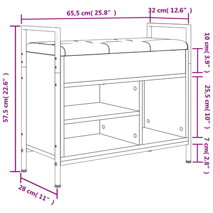 Compact Smoked Oak Shoe Bench - Engineered Wood 65.5x32x57.5 cm